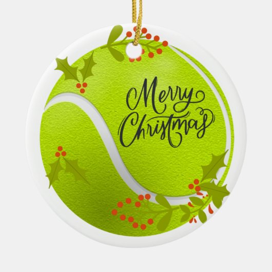 Tennis Kerstmis met tennisbal en kerstman Keramisch Ornament (Voorkant)