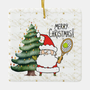 Tennis Kerstmis met tennisbal en kerstman Keramisch Ornament