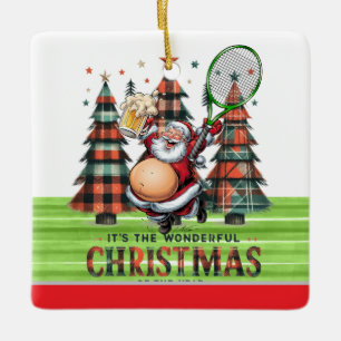 Tennis Kerstmis met tennisbal en kerstman Keramisch Ornament