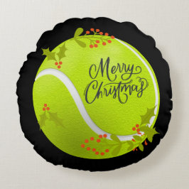 Tennis Kerstmis met tennisbal en kerstman Rond Kussen
