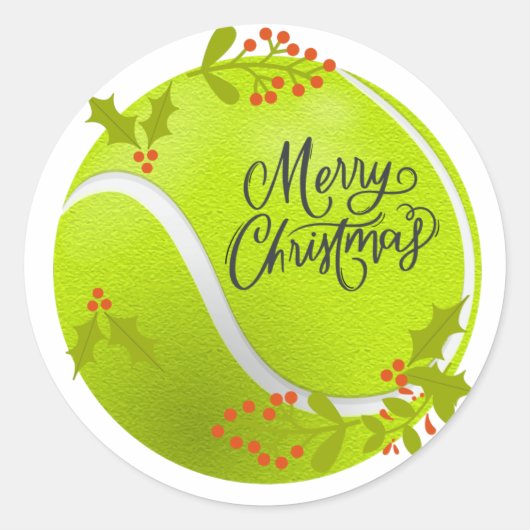Tennis Kerstmis met tennisbal en kerstman Ronde Sticker (Voorkant)