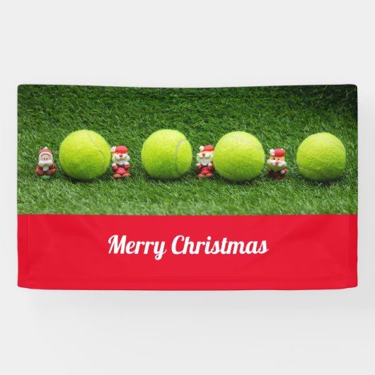 Tennis Kerstmis met tennisbal en kerstman Spandoek (Horizontaal)