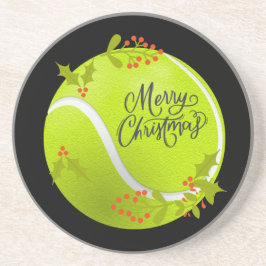 Tennis Kerstmis met tennisbal en kerstman Zandsteen Onderzetter