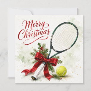 Tennis Kerstmis met tennisbal en racket Feestdagenkaart