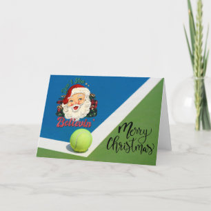 Tennis Kerstmis met tennisbal en Santa hat Feestdagen Kaart