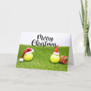 Tennis Kerstmis met tennisbal en Santa hat Feestdagen Kaart