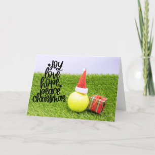 Tennis Kerstmis met tennisbal en Santa hat Feestdagen Kaart