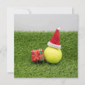 Tennis Kerstmis met tennisbal en Santa hat Feestdagenkaart (Voorkant)