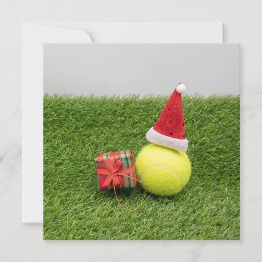 Tennis Kerstmis met tennisbal en Santa hat Feestdagenkaart (Voorkant)