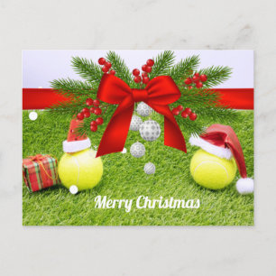 Tennis Kerstmis met tennisbal en Santa hat Feestdagenkaart
