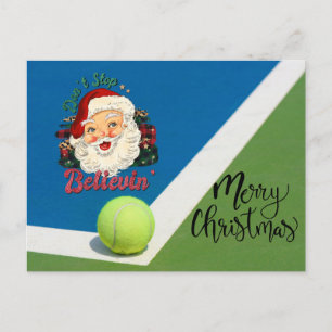 Tennis Kerstmis met tennisbal en Santa hat Ho Briefkaart