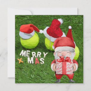 Tennis Kerstmis met tennisbal en Santa hat Ho Feestdagenkaart