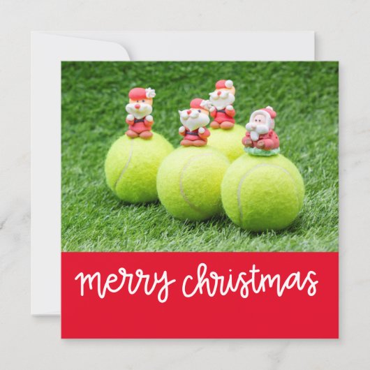 Tennis Kerstmis met tennisbal met kerstman Feestdagenkaart (Voorkant)