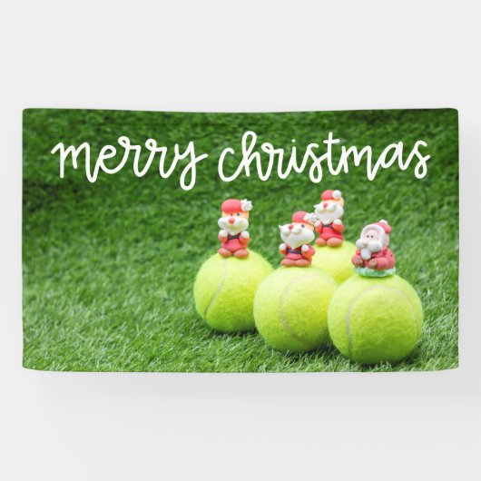 Tennis Kerstmis met tennisbal met kerstman Spandoek (Horizontaal)