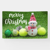 Tennis Kerstmis met tennisbal met Snowman Spandoek (Horizontaal)