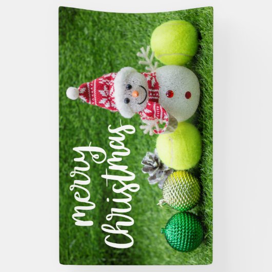 Tennis Kerstmis met tennisbal met Snowman Spandoek (Verticaal)