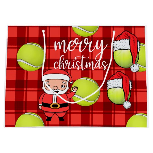 Tennis Kerstmis met tennisbal Santa Claus Groot Cadeauzakje (Voorkant)