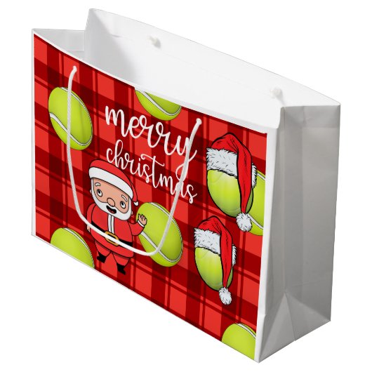 Tennis Kerstmis met tennisbal Santa Claus Groot Cadeauzakje (Voorkant Gekanteld)