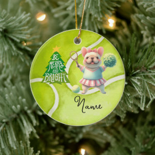 Tennis Kerstmis met tennisbal voor meisjesspeler Keramisch Ornament