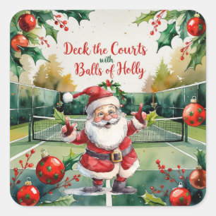 Tennis Kerstmis thema met de Kerstman op de rechtb Vierkante Sticker