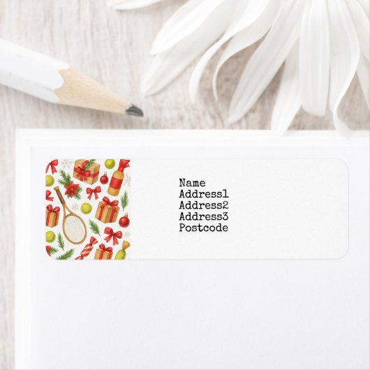 Tennis Kerstmis thema met geschenken Etiket (Insitu)