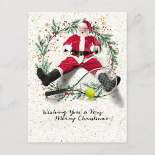 Tennis Kerstmis thema met Kerstman Feestdagenkaart