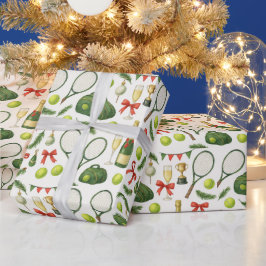 Tennis Kerstmis thema met racket en bal Cadeaupapier