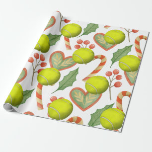 Tennis Kerstmis thema met racket en bal Cadeaupapier