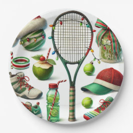 Tennis Kerstmis thema met racket en bal Papieren Bordje