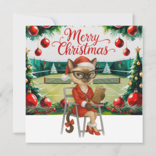 Tennis Kerstmis thema voor Siamese Kat Liefhebbers Feestdagenkaart