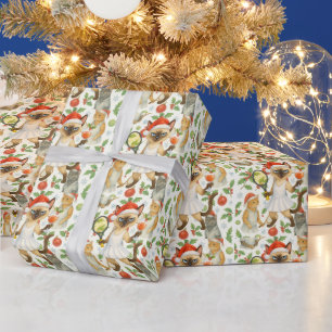 Tennis Kerstmis thema voor speler die kat liefheef Cadeaupapier