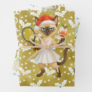 Tennis Kerstmis thema voor speler die kat liefheef Inpakpapier Vel