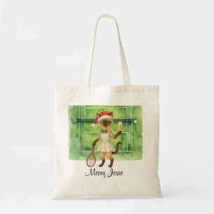 Tennis Kerstmis thema voor speler die kat liefheef Tote Bag