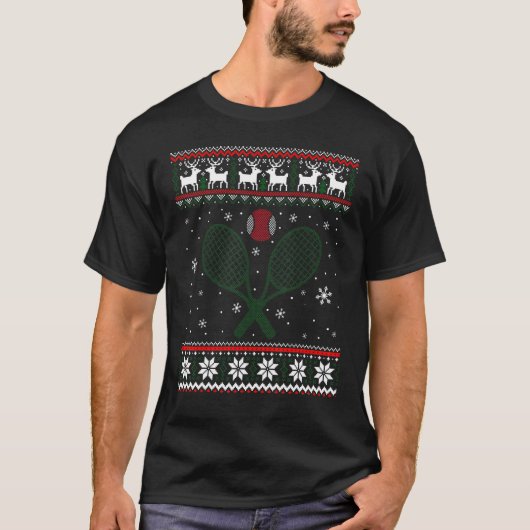 Tennis Kerstmis Ugly Xmas Sweater T-shirt (Voorkant)