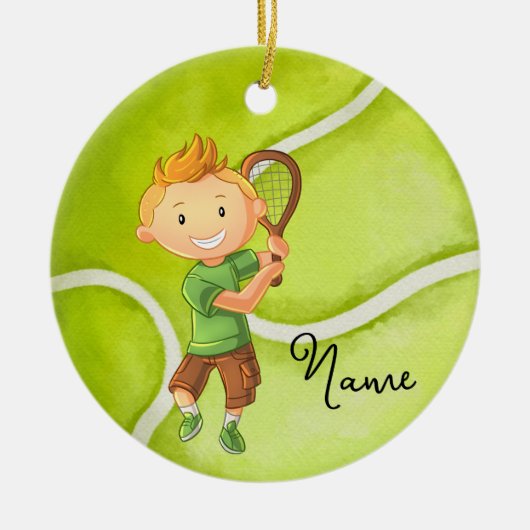 Tennis-kerstmis voor Boy Player Keramisch Ornament (Voorkant)