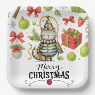 Tennis Kerstmis voor Speler die houdt van Cat Papieren Bordje