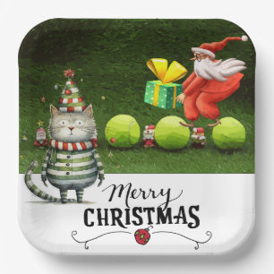 Tennis Kerstmis voor Speler die houdt van Cat Papieren Bordje