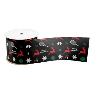 Tennis Kerstmis, zwart, rood en wit Satijnen Lint