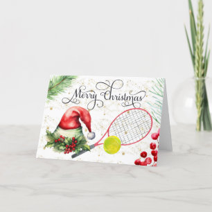 Tennis-kersttennisbal Racket-waterverf Feestdagen Kaart