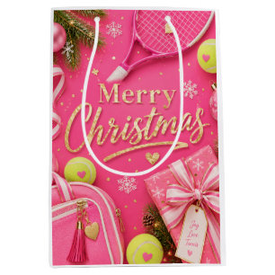 Tennis Kerstthema in Roze thema Medium Cadeauzakje