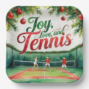 Tennis Kerstthema Joy Love Tennis Party Papieren Bordje