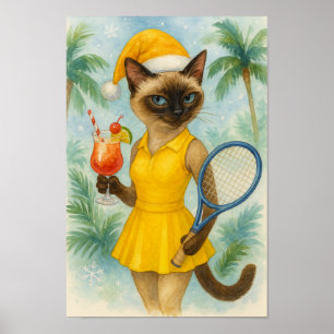 Tennis Kerstthema jurk voor kattenliefhebbers Poster