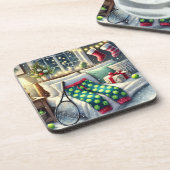 Tennis Kerstthema met bal en racket Bier Onderzetter (Linkerzijde)