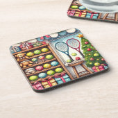 Tennis Kerstthema met bal en racket Bier Onderzetter (Linkerzijde)