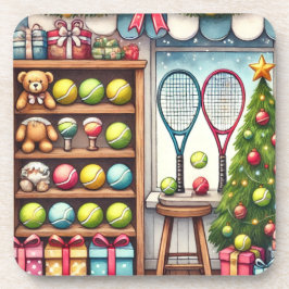 Tennis Kerstthema met bal en racket Bier Onderzetter