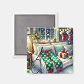 Tennis Kerstthema met bal en racket Magneet (Voorkant / Achterkant)