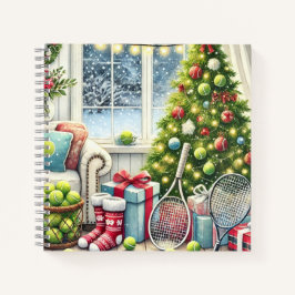 Tennis Kerstthema met bal en racket Notitieboek