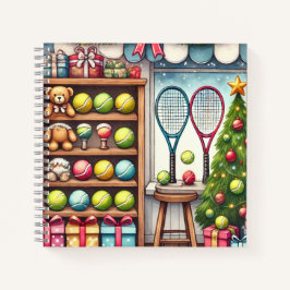 Tennis Kerstthema met bal en racket Notitieboek