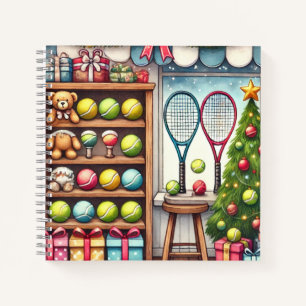 Tennis Kerstthema met bal en racket Notitieboek