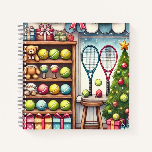 Tennis Kerstthema met bal en racket Notitieboek (Voorkant)